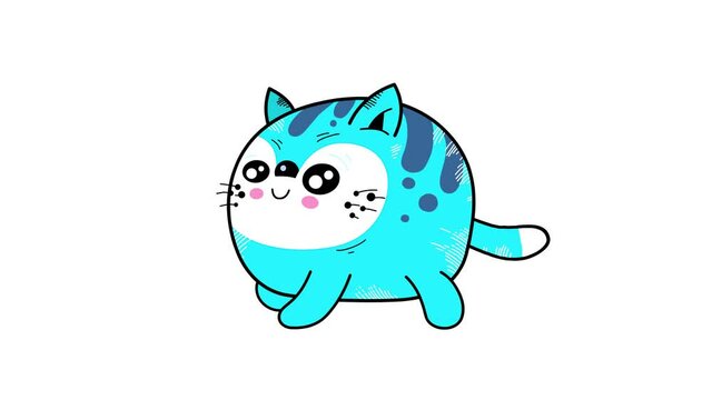 Cat. Cartoon isolated kawaii walking character. Sweet domestic pet animal. Good for any movie, presentation, etc... Funny children animation. Alpha channel, seamless loop.