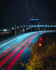 traffic on highway at night