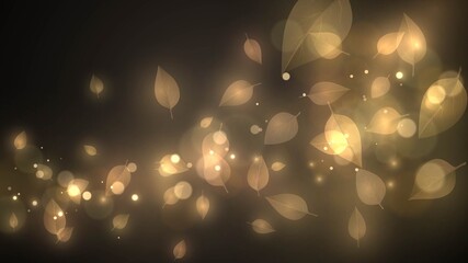 Swirl of glowing golden leaves on dark background