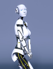 Fototapeta premium Robot woman. White metal droid. Artificial Intelligence.