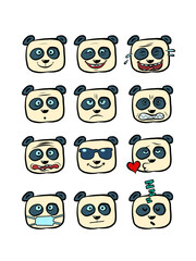Panda Emoji faces with different emotions collection set character, cute animal