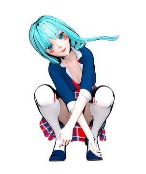 3D japanese anime schoolgirl.