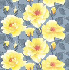 Fototapeta na wymiar summer pattern with yellow roses seamless for surface design and more so for women with floral motif in vector