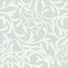 Fototapeta premium Floral Seamless Pattern Background. Intertwined twigs tree Liana with leaves For Christmas and wedding Invitation cards decoration. Monochrome grey and white pattern.