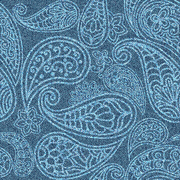 Denim seamless pattern with Indian ornament. Turkish cucumber on blue jeans background.