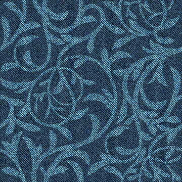 Denim seamless pattern with floral ornament. Intertwined twigs with leaves on blue jeans background.