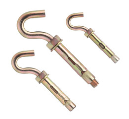 Anchor bolt with hook. Anker with hook for concrete construction. Bulk hardware, steel eye bolt with shield anchor M12, M10, M8, M6