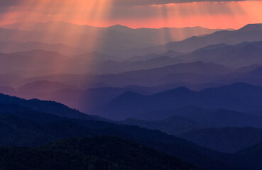 Sun Beams Highlight Blue Ridge Mountains