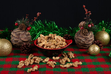 Traditional christmas food walnuts. Christmas Party Decoration.