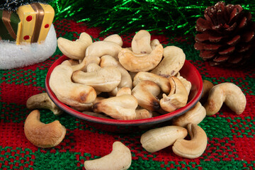Cashew nut traditional Christmas food. Christmas Party Decoration.