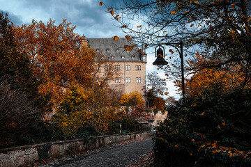 Schloss Marburg mit Herbstlaub 