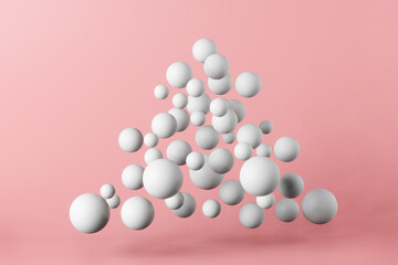 christmas concept, christmas tree made of balls on pink background, copy space