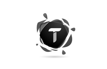 T alphabet letter logo icon. Black and white creative template design with broken splash for business and company