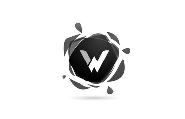 W alphabet letter logo icon. Black and white creative template design with broken splash for business and company