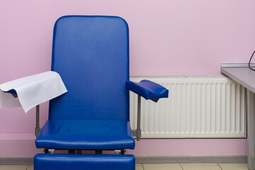 chair in the hospital for donating blood and taking samples for analysis