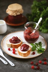 Homemade cranberry sauce for meat and cheese.