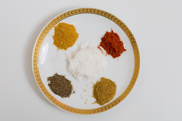 Spices and salt. Culinary background with selective focus