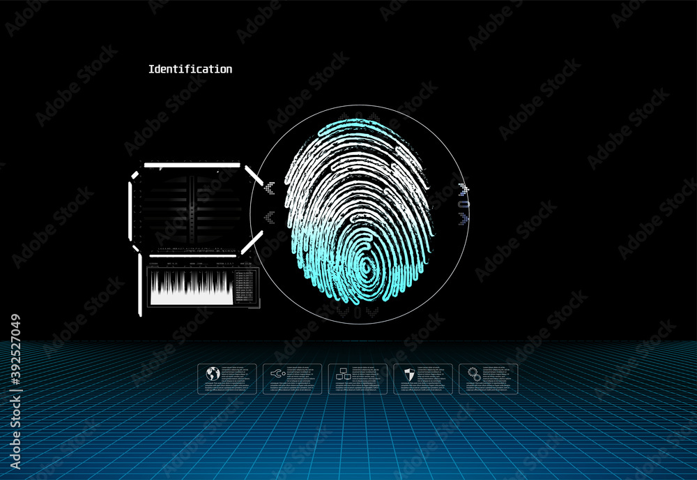 Poster fingerprint scan provides security access with biometrics identification. abstract technology backgr
