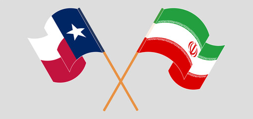 Crossed and waving flags of the State of Texas and Iran