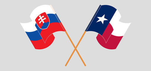 Crossed and waving flags of the State of Texas and Slovakia