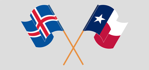 Crossed and waving flags of the State of Texas and Iceland