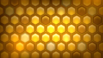 Vector background with honeycomb with honey, yellow shiny hexagons or bee hive