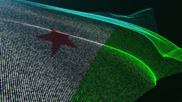 3d render. Djibouti digital flag with binary code texture flies in the wind. Seamless loop.