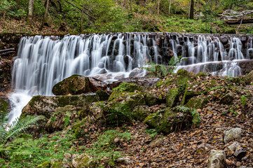 The landscape of Hongye Valley Waterfall in Jiaohe, Jilin in October