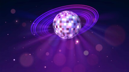 Disco ball in planet shape, disco or night club background