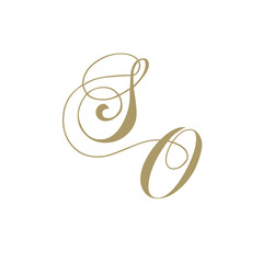 gold monogram script letters s and o