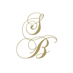 gold monogram script letters s and b