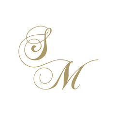 gold monogram script letters s and m