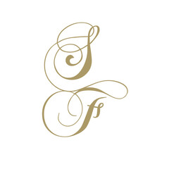 gold monogram script letters s and f