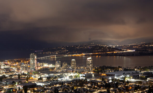 City Of Kelowna At Night, British Columbia, Canada