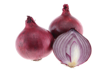 Collection onion. Red UK onion isolated on white background. Green natural onion clipping path. Fresh organic fruit.