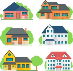 Set of houses, flat style