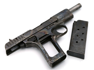 Old pistol on white background