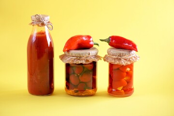 Pickled red pepper snacks - pizza sauce, cherry pepper with soft cheese and hot cherry pepper.