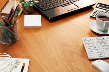 Office desk wood table of Business workplace and business objects copy space for your Business...