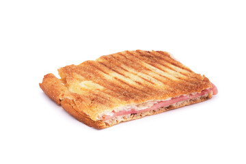 Typical pizzetta romana, a rectangular slice of white pizza stuffed with ham and mozzarella cheese, warmed up so that the cheese melts. Found in bars and cafes, a quick lunch snack in office breaks.