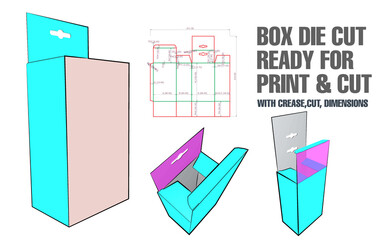 Box Die Cut Cube Template with 3D Preview organised with cut, crease, model and dimensions ready to cut and print, Vector Draw Graphic Design dieline,