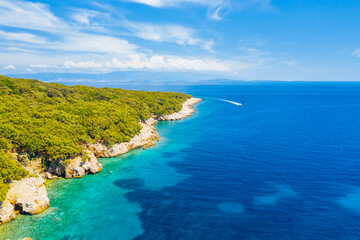 Fototapeta na wymiar Splendid view of the blue lagoon on sunny day. Location place Kvarner Gulf, Cres island, Croatia, Europe.