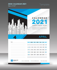 Calendar 2021 template Blue background concept, April month, Desk Calendar vector design, Wall calendar