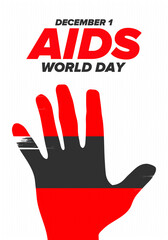 World Aids Day. Red ribbon symbol. Awareness and prevention hiv. Medical healthcare concept. Human support and protection. Celebrated annual in December 1. Poster, banner and background. Vector