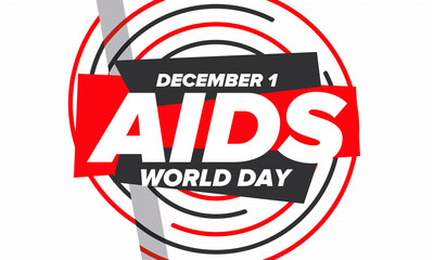 World Aids Day. Red ribbon symbol. Awareness and prevention hiv. Medical healthcare concept. Human support and protection. Celebrated annual in December 1. Poster, banner and background. Vector