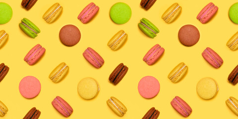 Macaroon seamless pattern. Dessert in the form of a sandwich.
