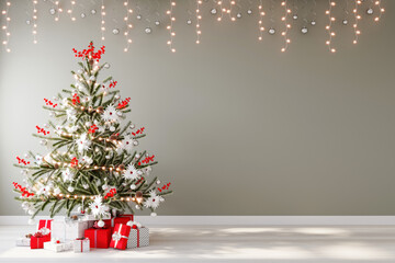 Christmas tree with red gifts in the room Christmas. 3d rendering. 3d illustration