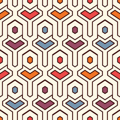 Ethnic seamless surface pattern. Repeated interlocking geometric figures. Tribal wallpaper. Native americans ornamental abstract background. Geo digital paper, textile print. Vector art