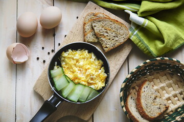 Breakfast with scrambled eggs
