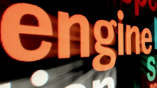 Engine text on screen dolly shot concept